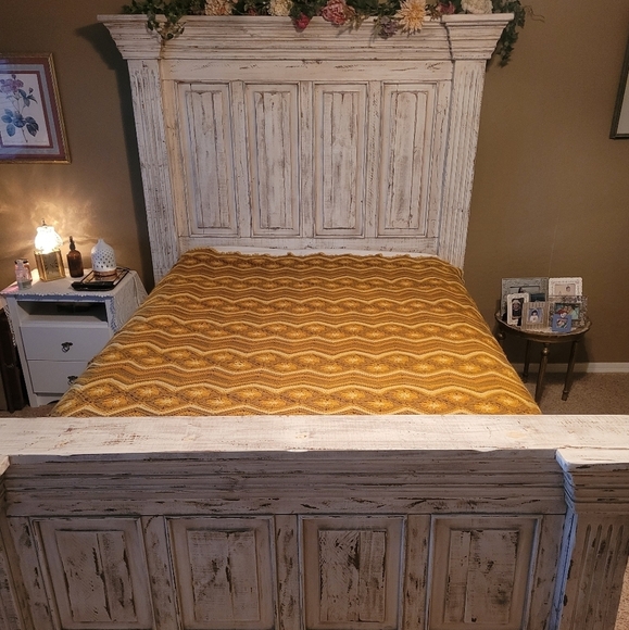 1960's Handmade Floral and Chevron Afghan 69" × 84"
